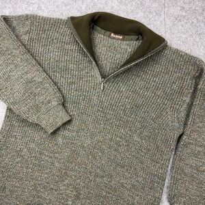 Barbour Sweater Mens XL Green Tyne Zip Neck 100% Pure Wool Heavy Knit Scotland